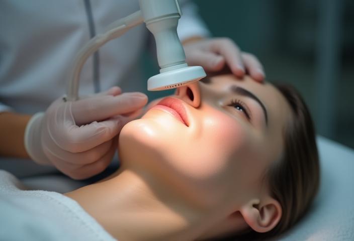 Expert analyzing skin with a magnifying glass